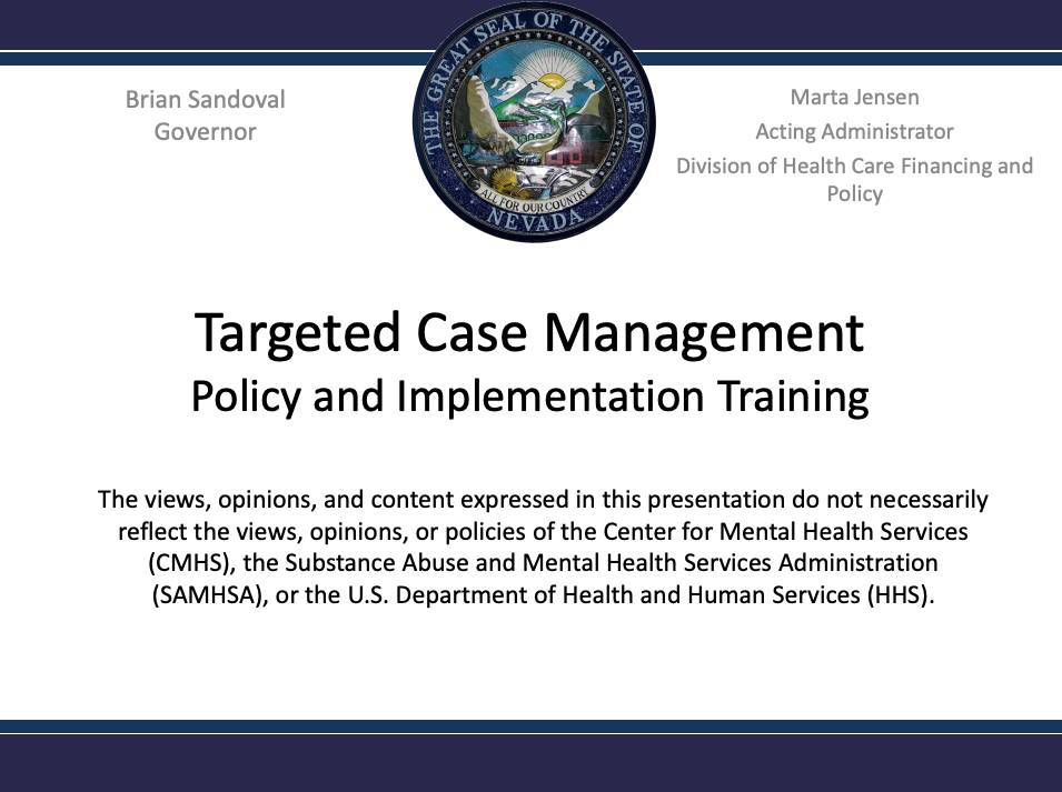 Targeted Case Management: Policy and Implementation Training